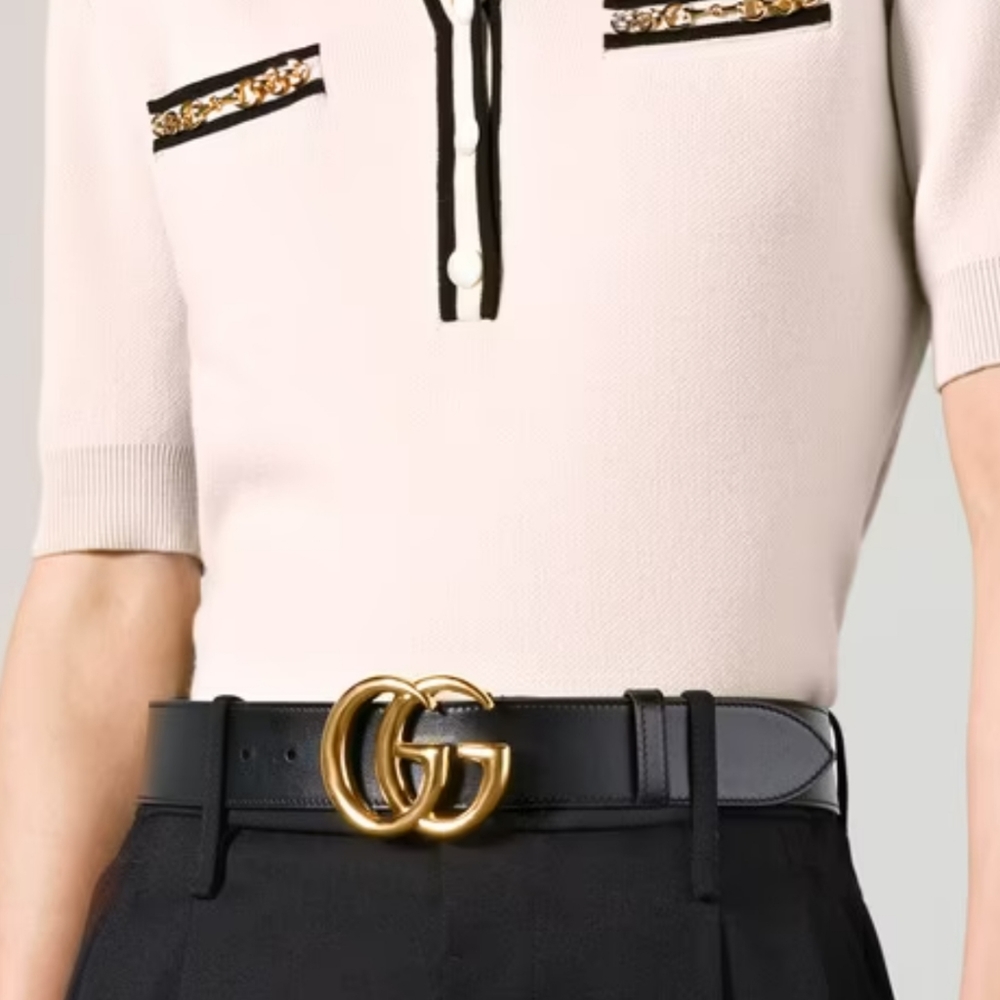 100% Authentic Gucci GG Marmont Leather Black Belt with Shiny Gold Buckle New - Picture 9 of 9